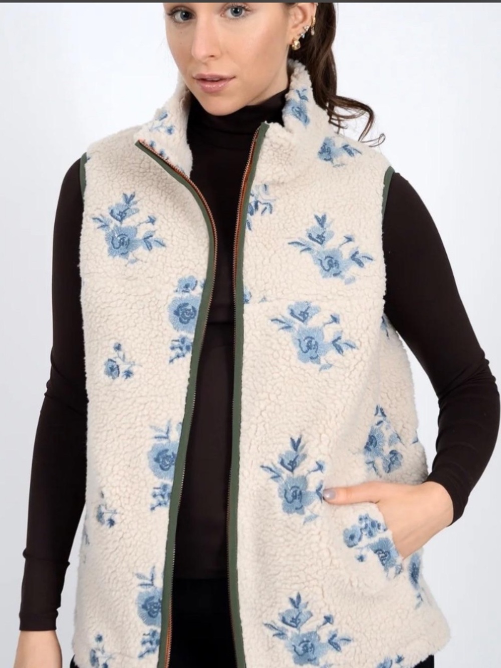 Anthropologie Floral Sherpa Vest